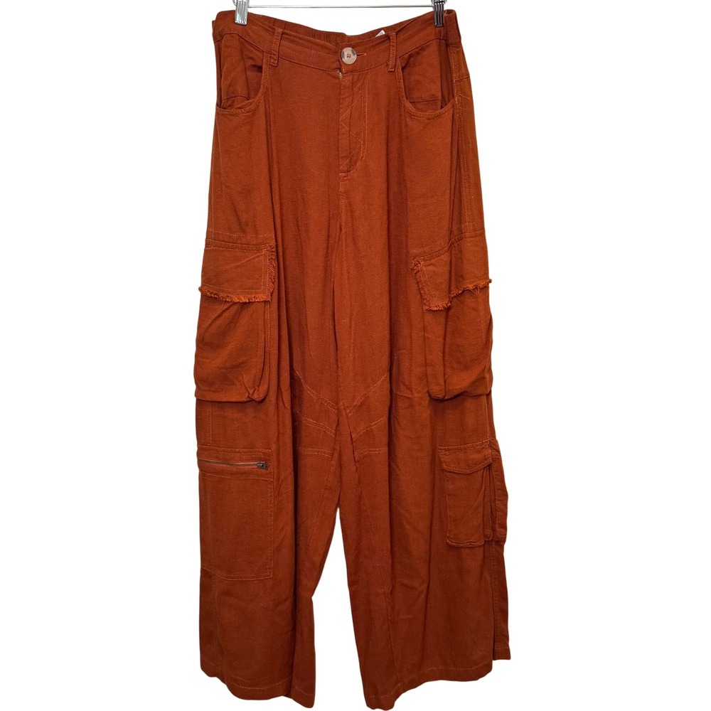 Urban Outfitters Womens Cargo Pants M Terracotta Wide Leg Linen Utility Gorpcore